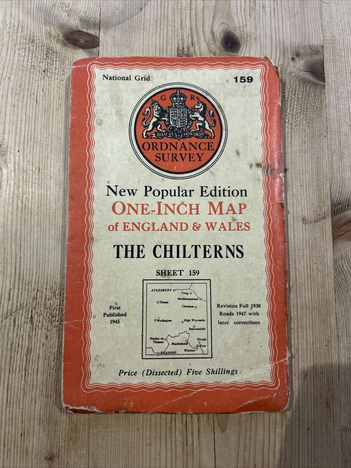 THE CHILTERNS Ordnance Survey Cloth 1 In Map 1945 Sixth Edition Sh 159 Dissected