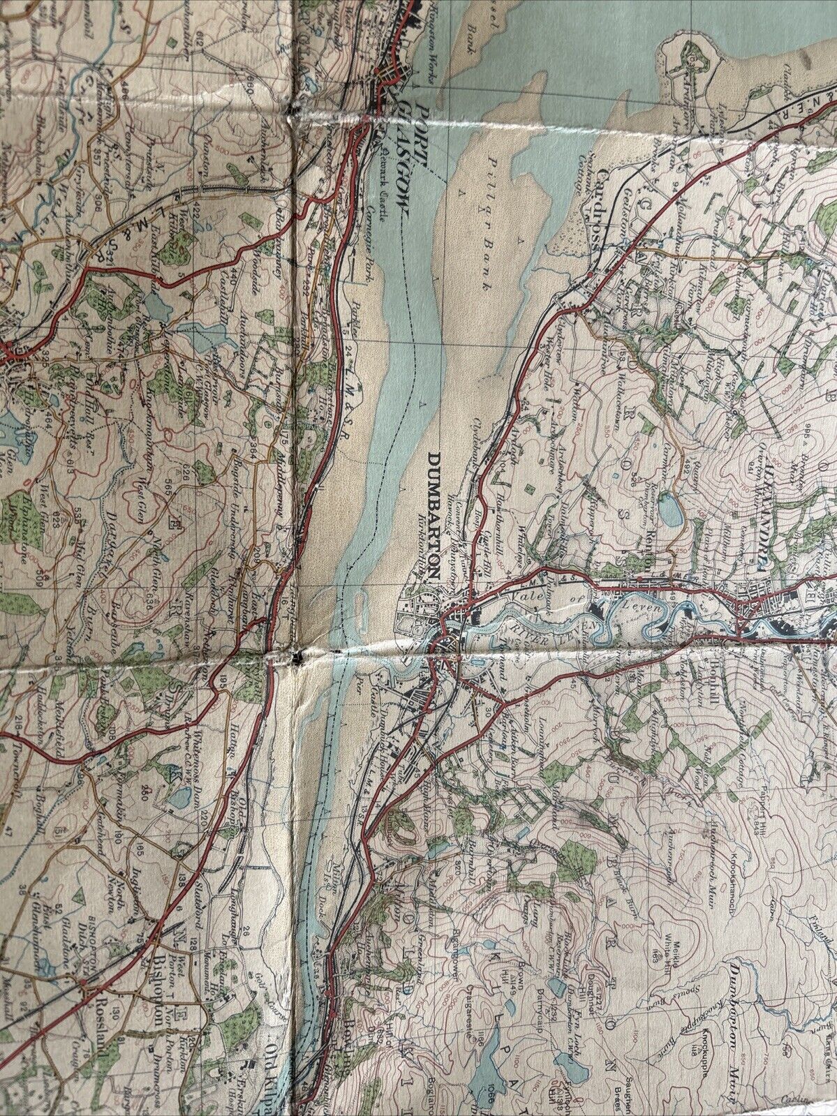 GLASGOW Ordnance Survey One Inch CLOTH Sheet 72 Popular Edition 1925