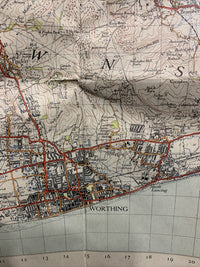 BRIGHTON & WORTHING Ordnance Survey CLOTH Map 1940 Sixth Series Sheet 182