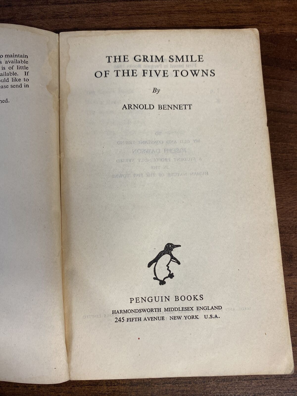 The Grim Smile Of The Five Towns by Arnold Bennett Orange Penguin 1947