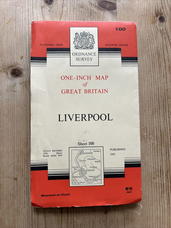 LIVERPOOL Ordnance Survey Cloth One Inch Map 1961 Seventh Series Sheet 100