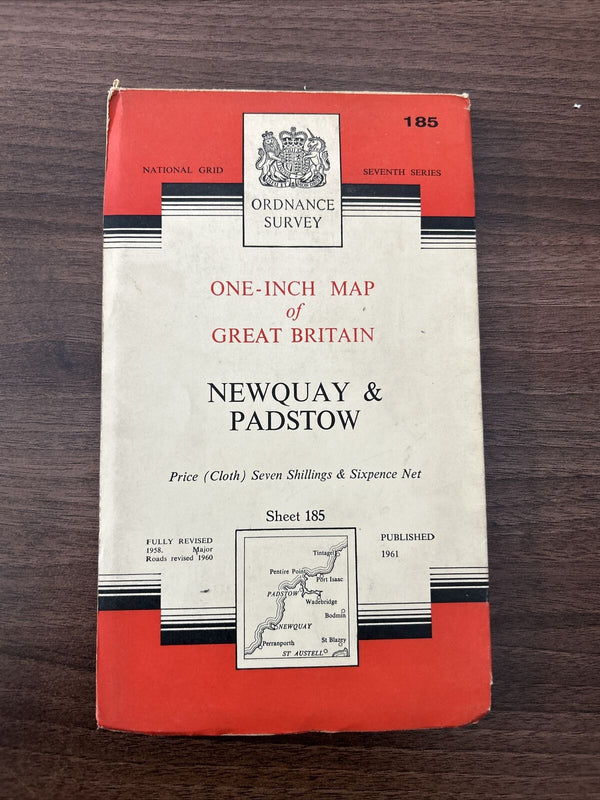 NEWQUAY & PADSTOW Cloth No 185 1961 7th Series Ordnance Survey 1 Inch Map Bodmin