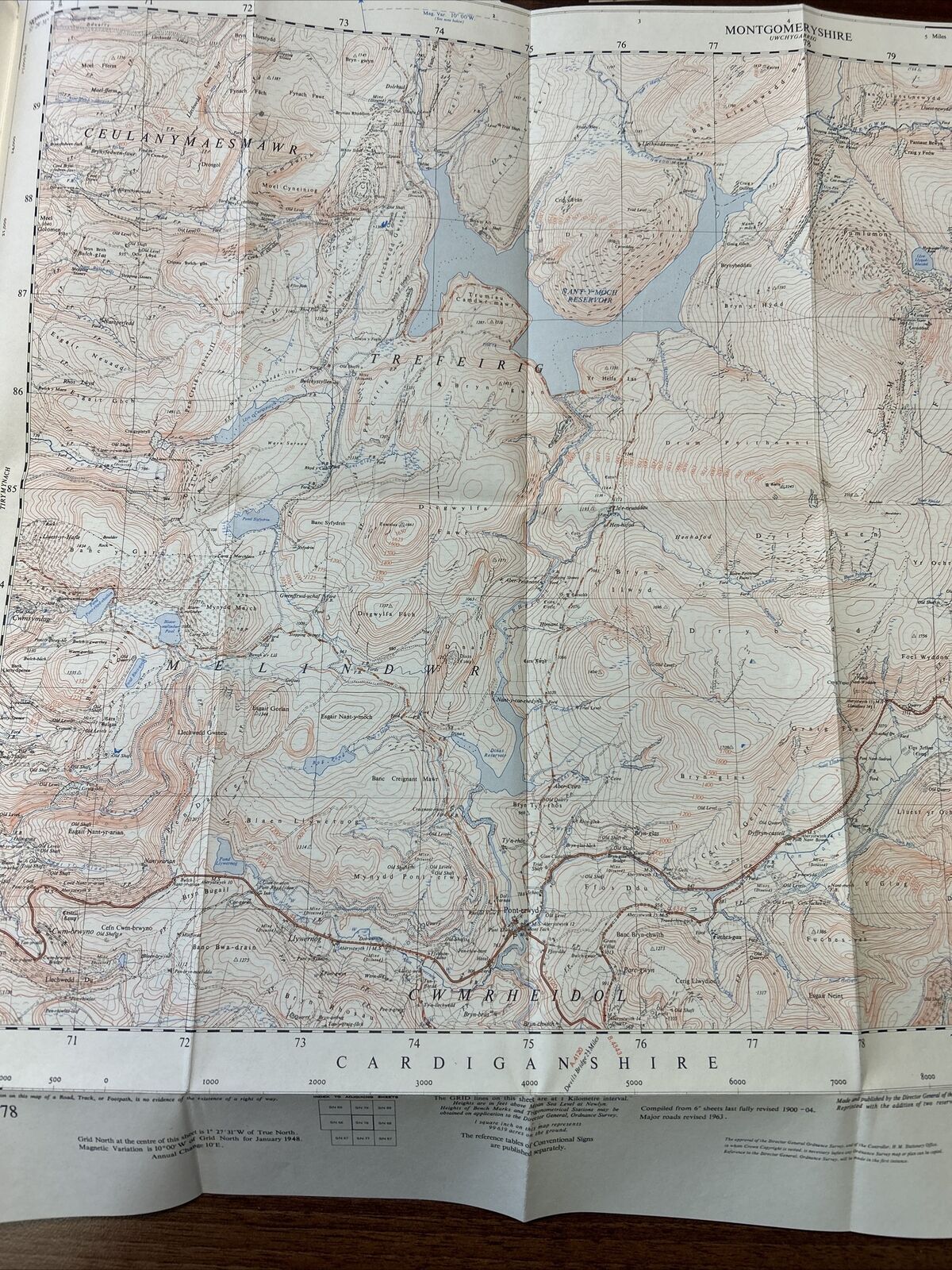 PONT-ERWYD - Ordnance Survey 2 & Half Inch Sheet SN78 1950 Nant Y Moch