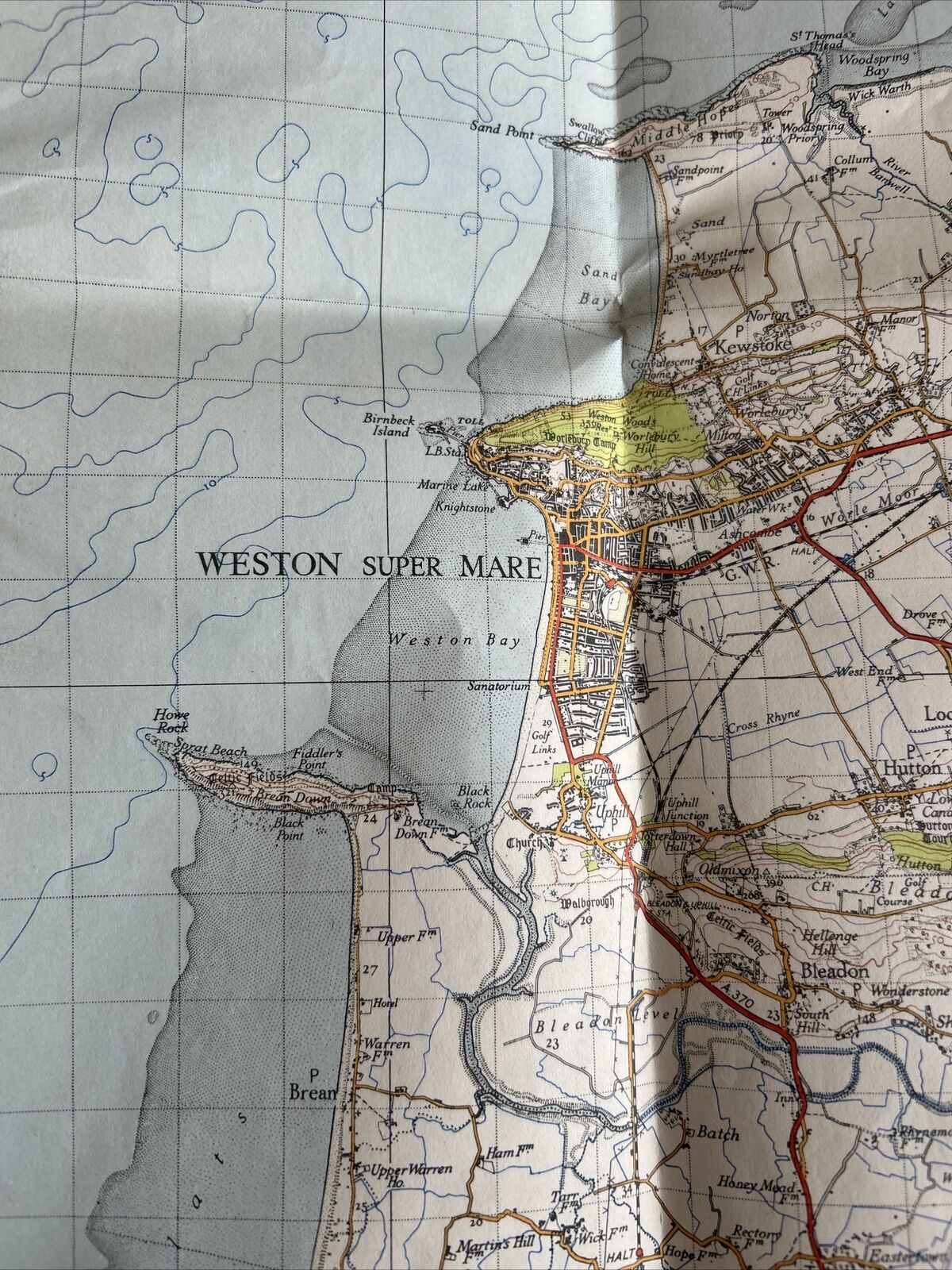 WESTON-SUPER-MARE Ordnance Survey Paper Map 1946 Sixth Series Sheet 165 Wells