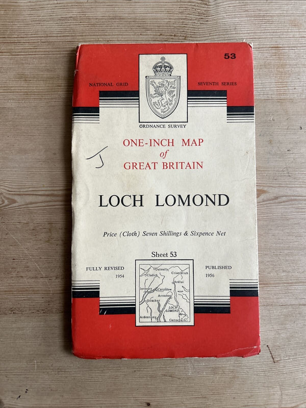 LOCH LOMOND Ordnance Survey Seventh Series CLOTH One inch 1956 Sheet 53