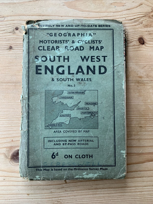 SOUTH WEST ENGLAND & SOUTH WALES Geographia No 2 Cloth Map 1930s?