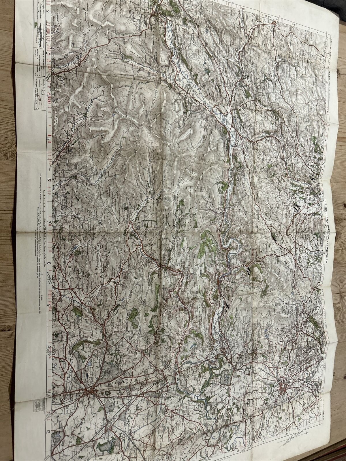 LLANGOLLEN OSWESTRY WREXHAM Ordnance Survey CLOTH 1908 Sheet 51 1 In Coloured Ed