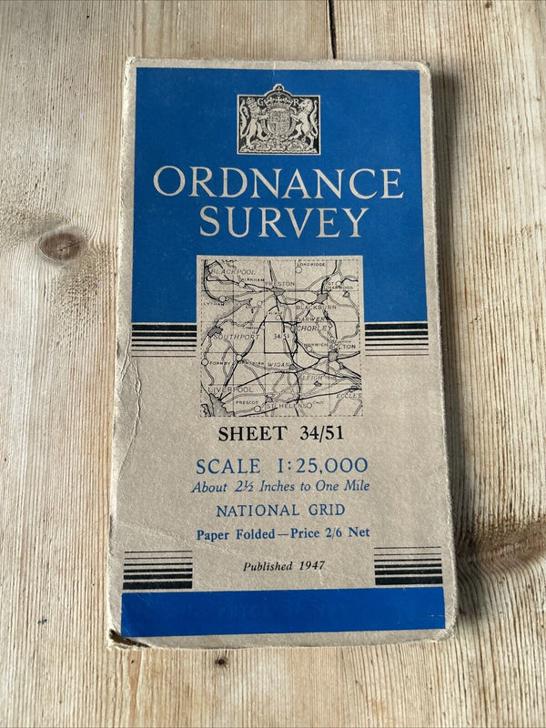 CHORLEY CHARNOCK RICHARD Ordnance Survey Sheet 34/51 1:25000 1947 Parbold Euxton