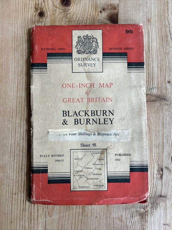 BLACKBURN & BURNLEY Ordnance Survey Paper Map 1953 Seventh Series No 95 Darwen