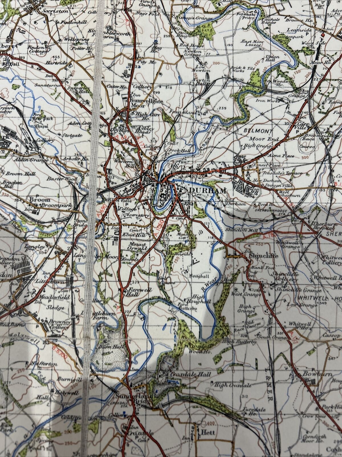 DURHAM Ordnance Survey Cloth One Inch Map 1947 Sixth Edition Sheet 85 Dissected