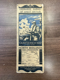 NORTH MIDLANDS LINCOLNSHIRE 1935 Ordnance Survey CLOTH Sheet 6 Quarter Inch Map