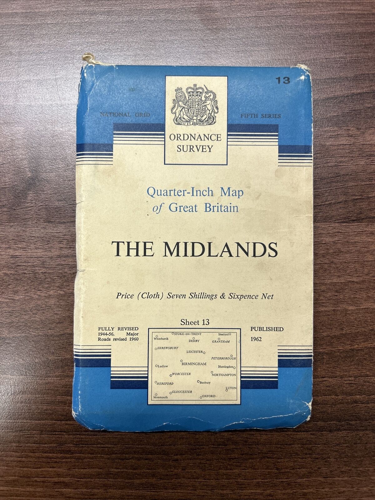 THE MIDLANDS Sheet 13 Fifth Series CLOTH Ordnance Survey Quarter Inch 1962