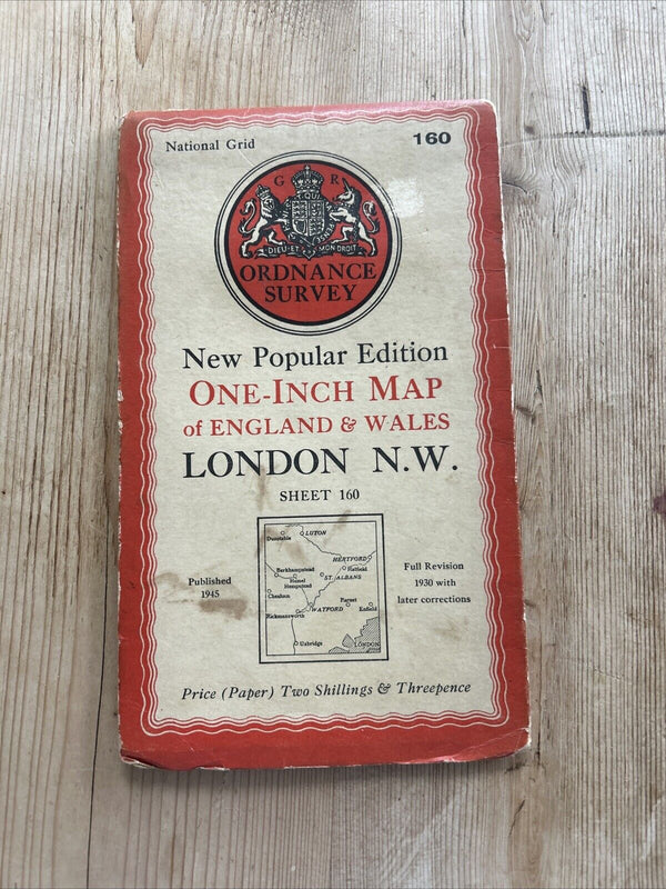 LONDON NORTH WEST Ordnance Survey Paper 1 Inch Map 1945 Sixth Edition Sheet 160