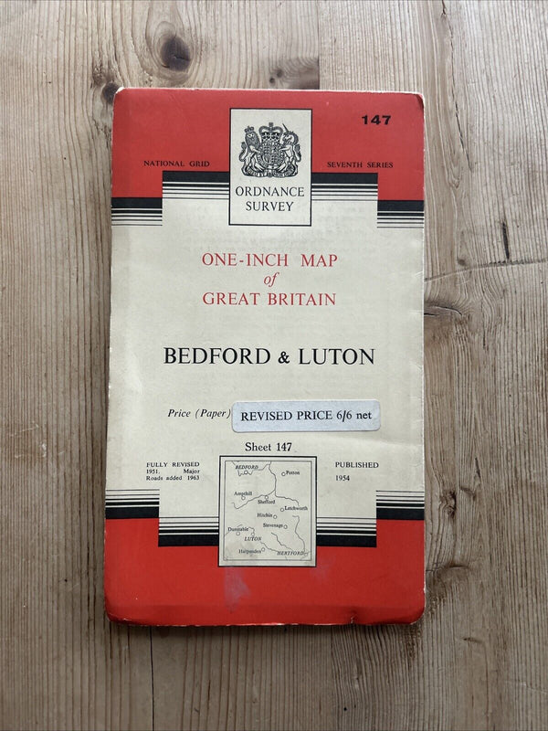 BEDFORD & LUTON Ordnance Survey Seventh Series One inch 1954 Sheet 147 Baldock