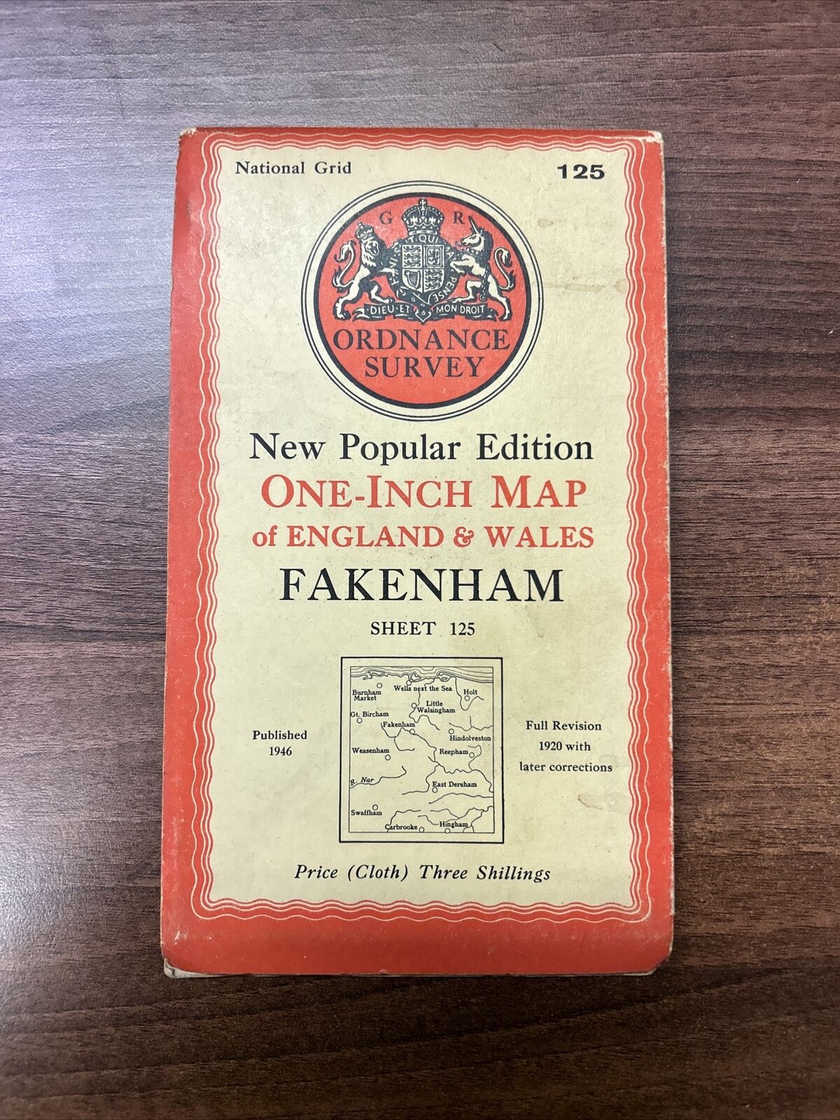 FAKENHAM Ordnance Survey Sixth Series CLOTH One inch 1946 Sheet 125 Swaffham