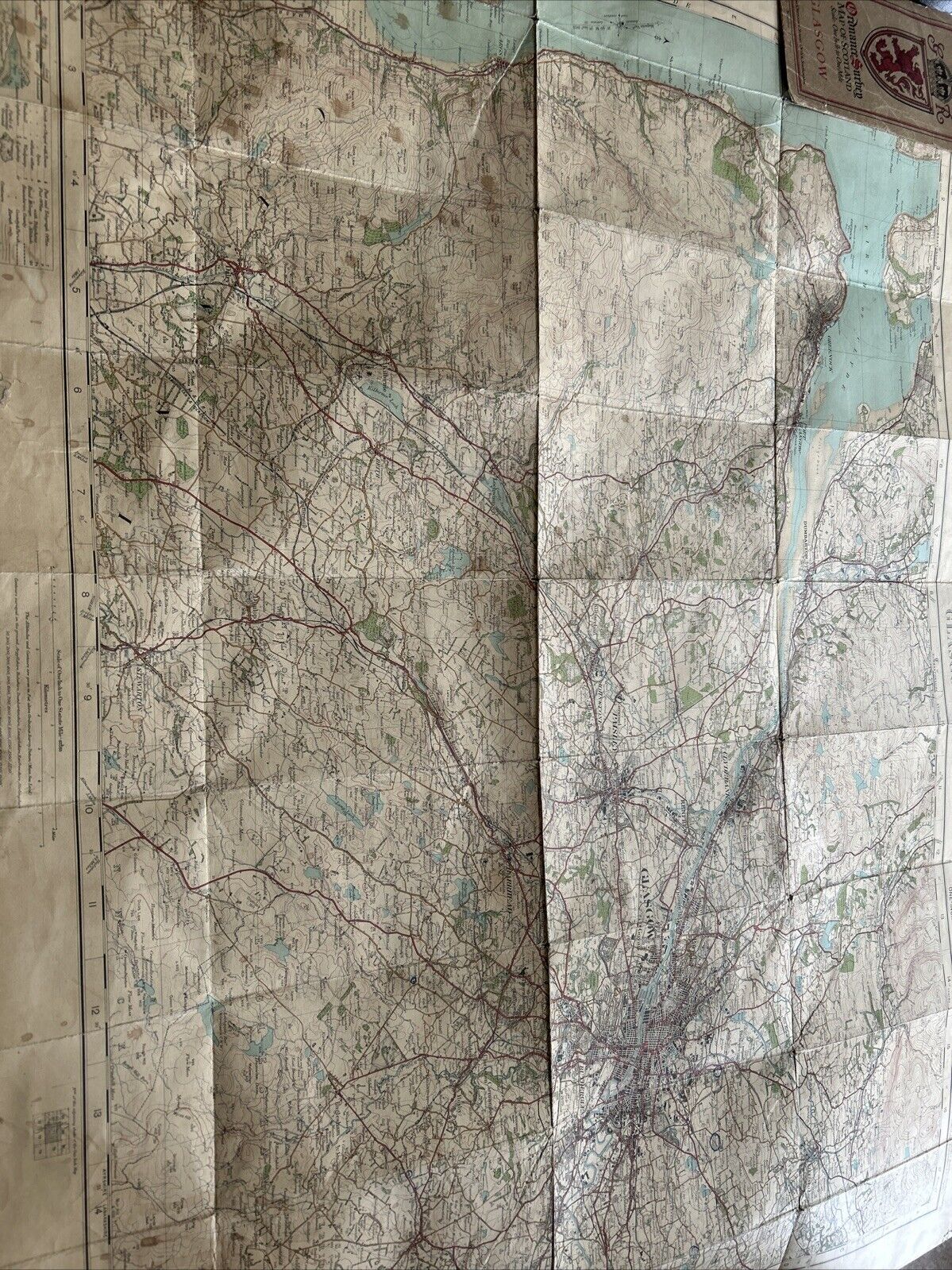 GLASGOW Ordnance Survey One Inch CLOTH Sheet 72 Popular Edition 1925