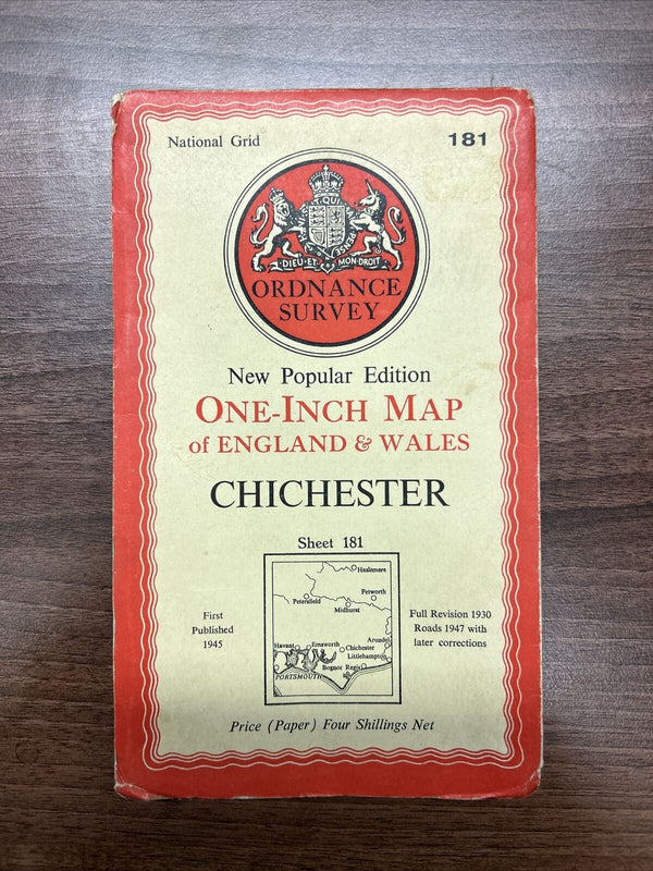 CHICHESTER Ordnance Survey Paper Map 1945 Sixth Series Sheet 181 Bognor Regis