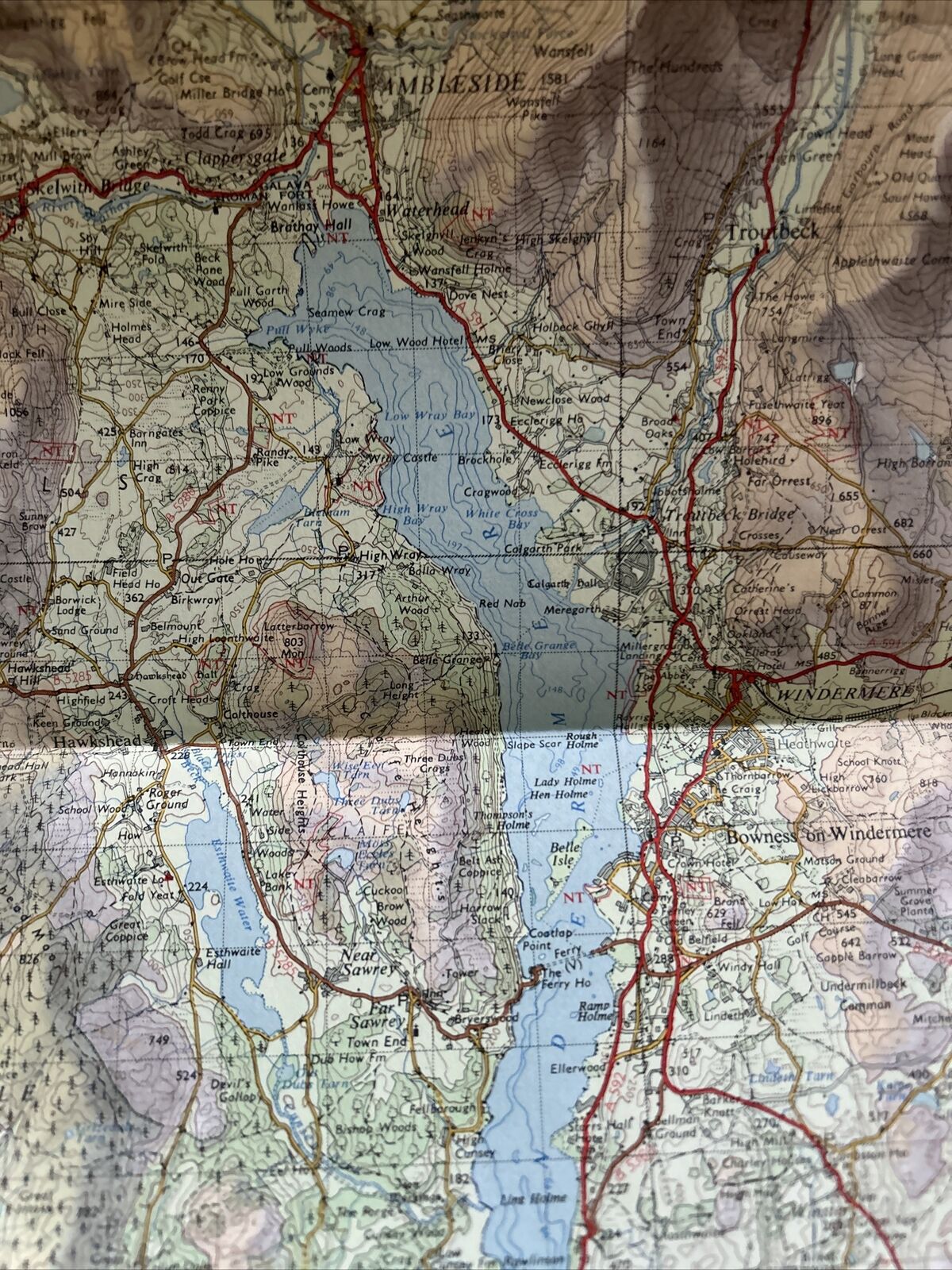 LAKE DISTRICT 1958 Paper Ordnance Survey Tourist Map Lakes Coniston Windermere