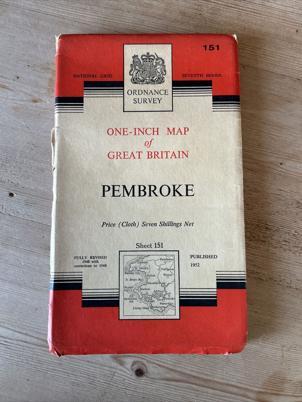 PEMBROKE Ordnance Survey CLOTH  Map Seventh Series 1 Inch 1952 Sheet 151