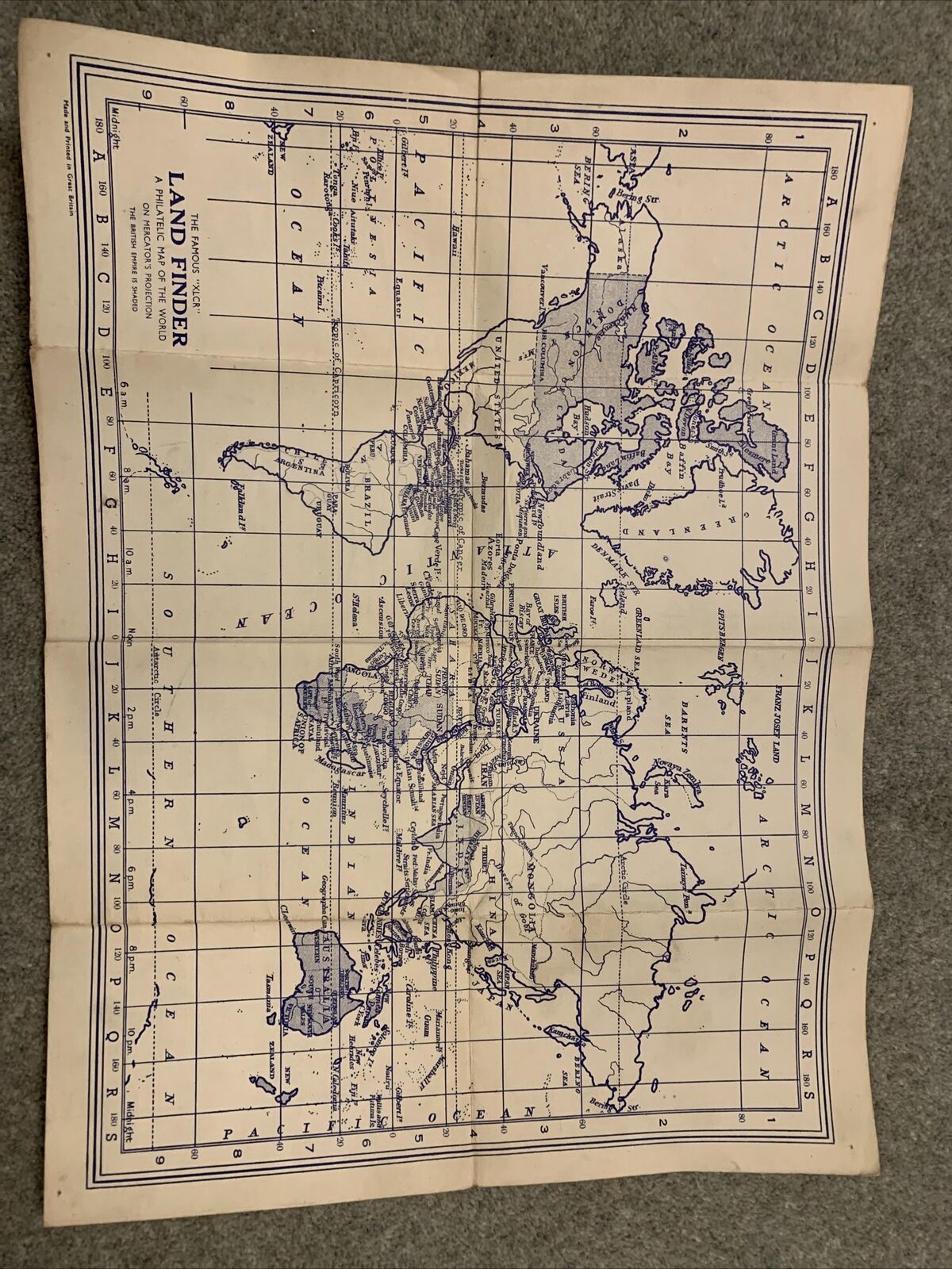 WORLD MAP Cloth British Empire “XLCR Land Finder Philatelic Map”