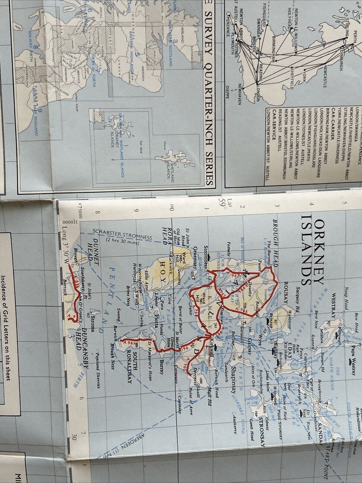 1968 Ordnance Survey Map ROUTE  PLANNING MAP NORTH Ten Miles To Inch Scotland