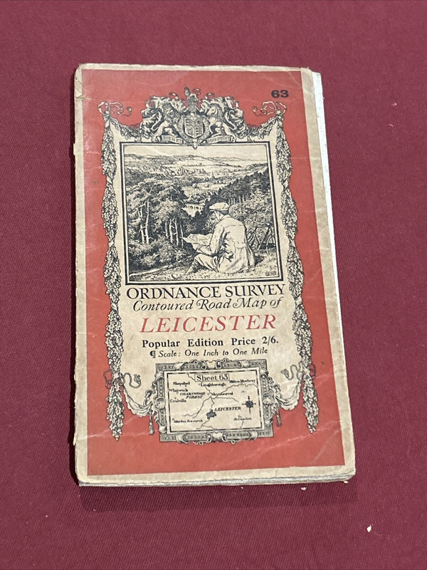 LEICESTER Ordnance Survey Cloth One In Map 1921 Sheet 63 See Pencil Markings