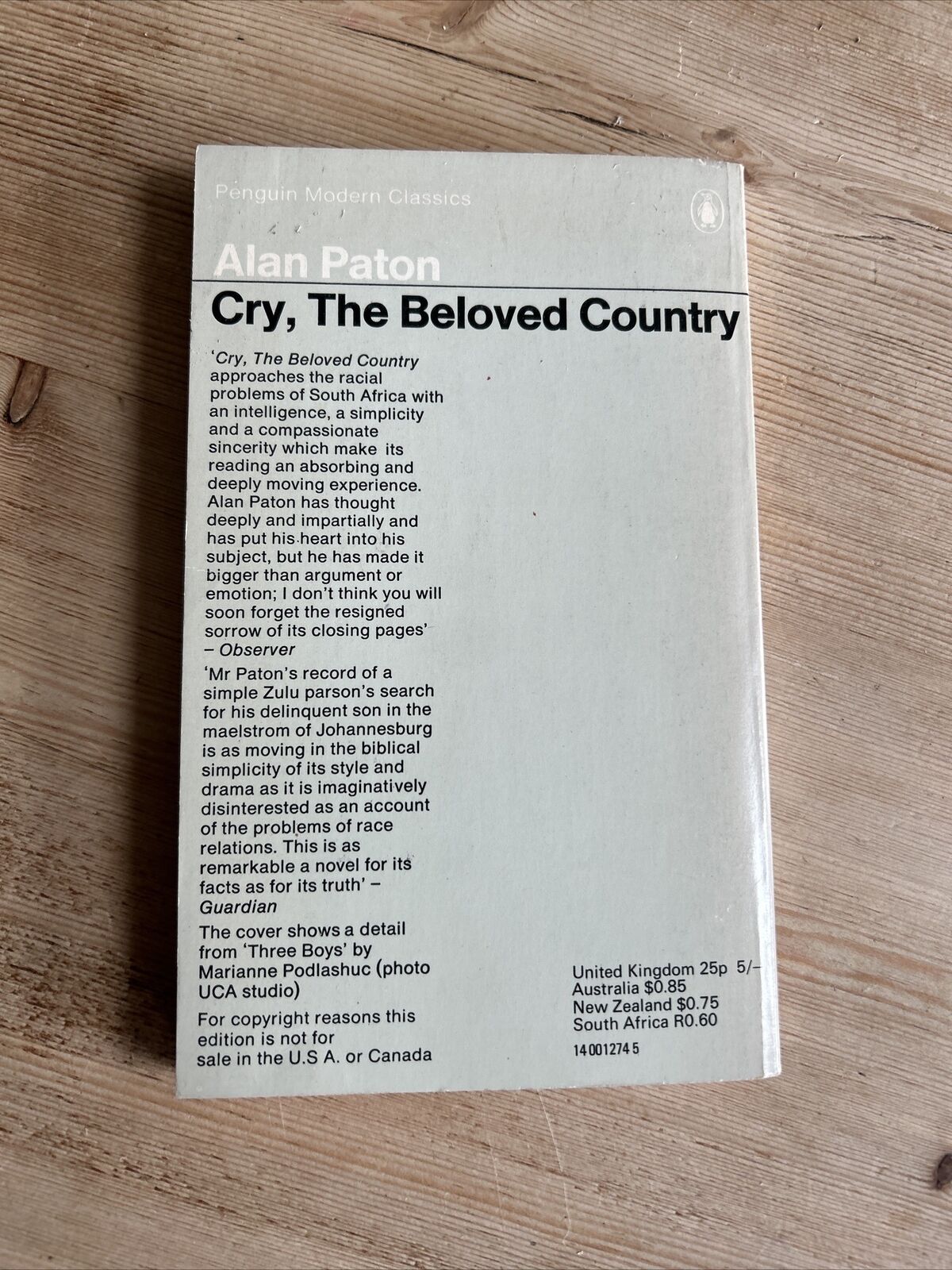 CRY THE BELOVED COUNTRY Alan Paton  Penguin Modern Classics 1970