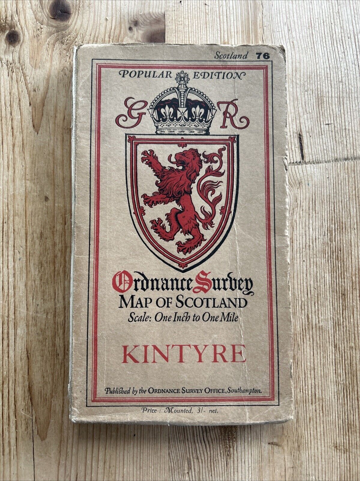 KINTYRE Ordnance Survey One Inch CLOTH Sheet 76 Popular Edition 1926 Campbeltown