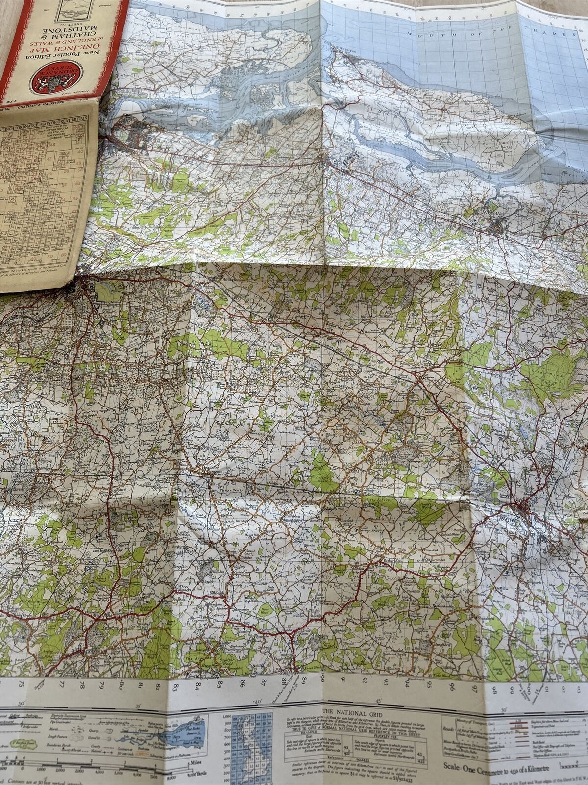 CHATHAM & MAIDSTONE Ordnance Survey Cloth Sixth Series One inch 1940 Sheet 172