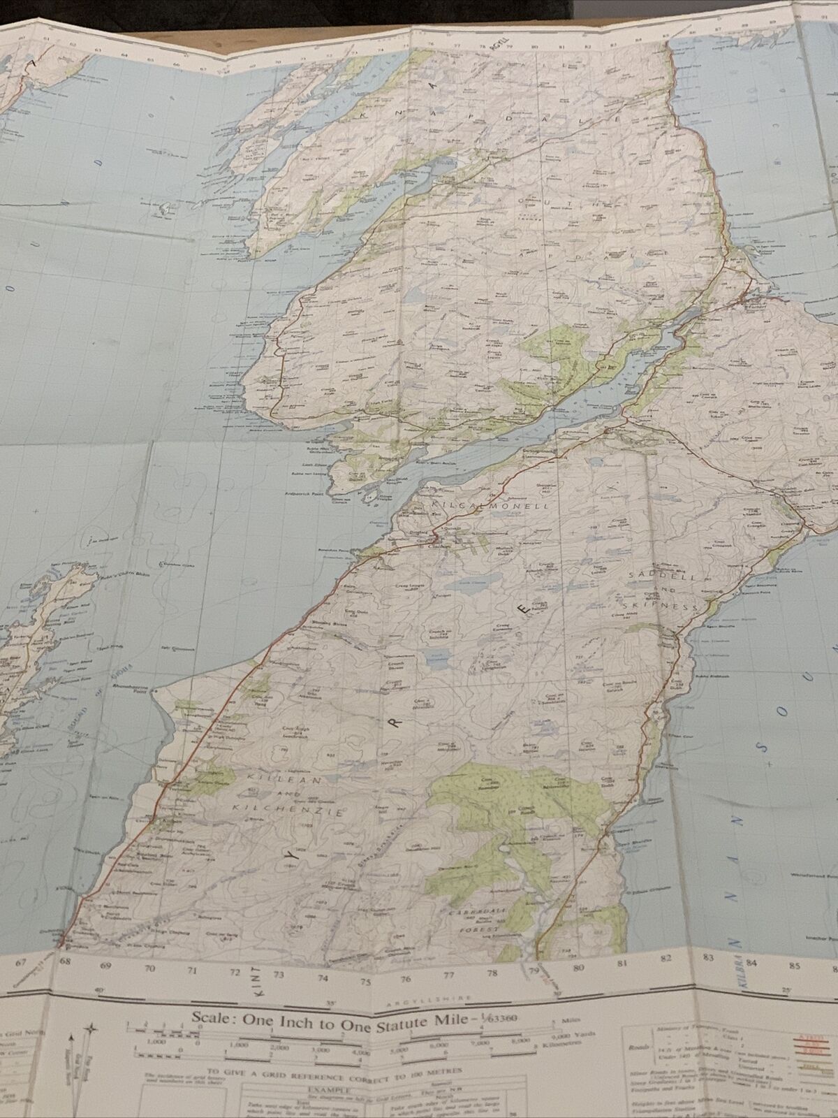 KNAPDALE Ordnance Survey CLOTH Map 1956 Seventh Series Sheet 58 Gigha Tarbert