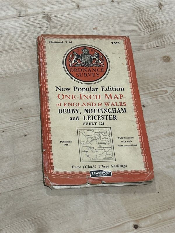 DERBY NOTTINGHAM & LEICESTER Ordnance Survey CLOTH 6th Series 1946 Sheet 121