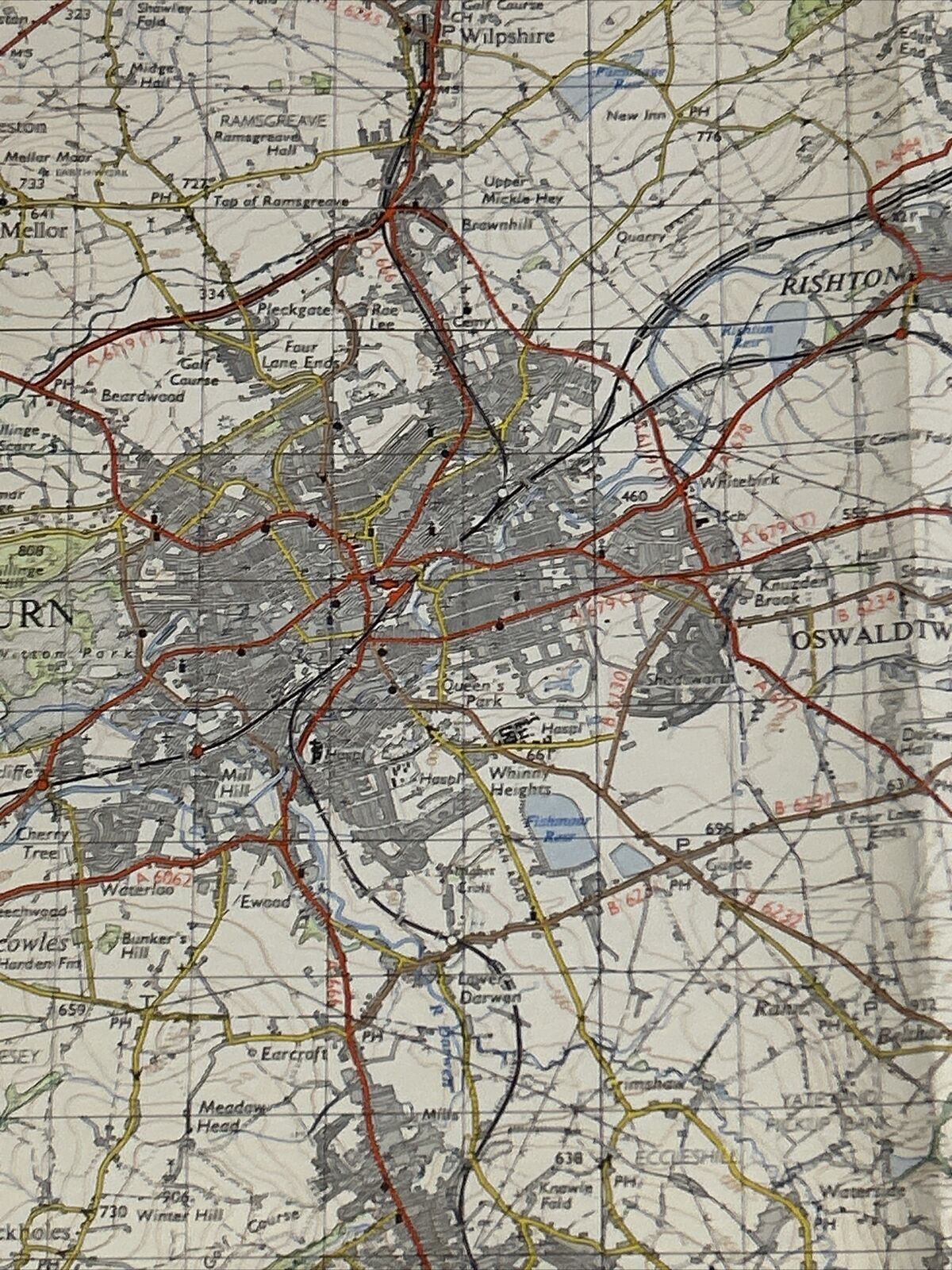 BLACKBURN & BURNLEY Ordnance Survey 1961 Seventh Series Sheet 95 Clitheroe