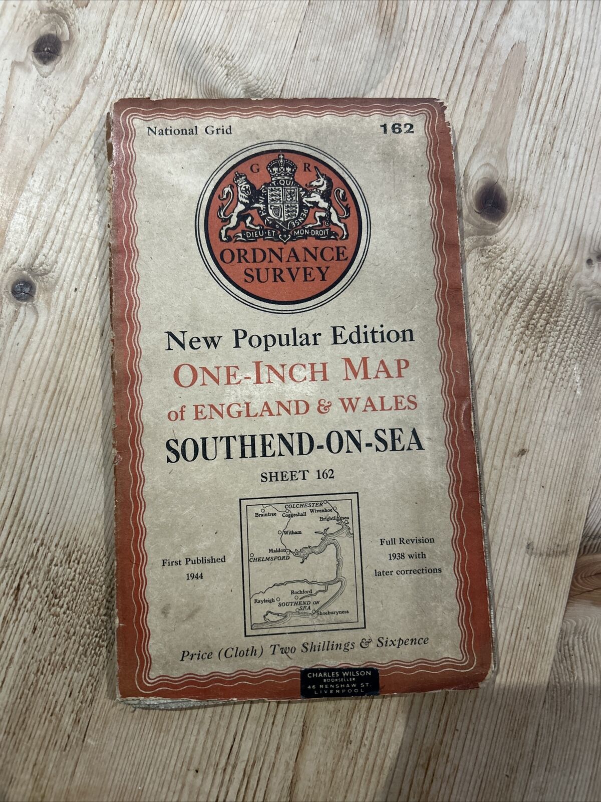 SOUTHEND ON SEA Ordnance Survey Cloth One Inch Map 1945 Sixth Edition Sheet 162