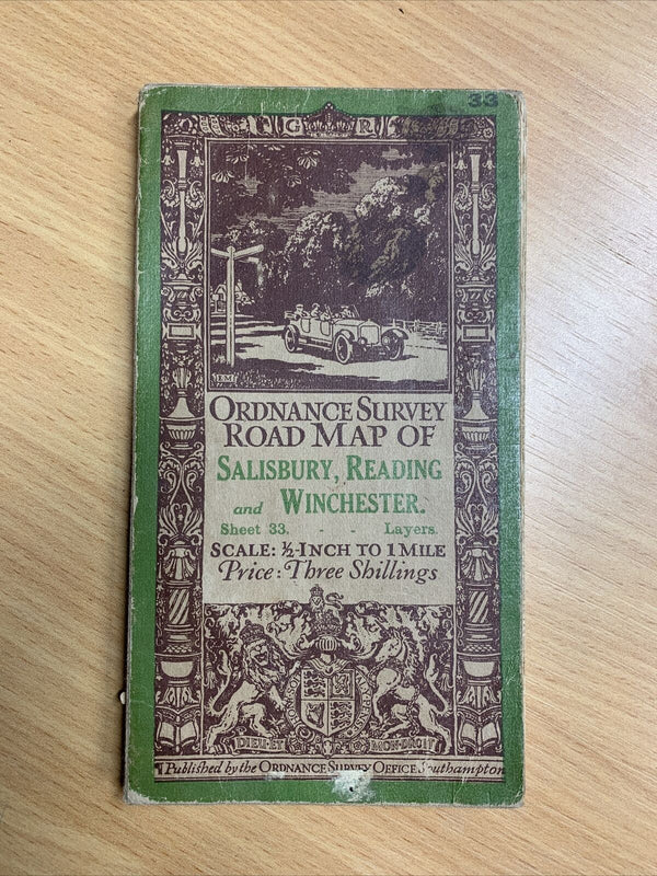 Ordnance Survey Half Inch Cloth Map Sheet 33 Salisbury Winchester & Reading 1926