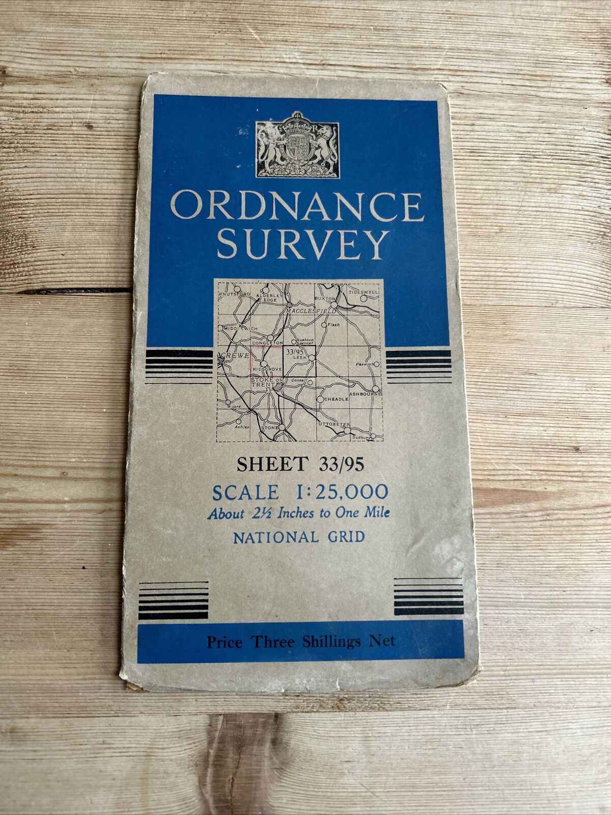 LEEK Ordnance Survey CLOTH Sheet 33/95 1:25000 1947 Rudyard