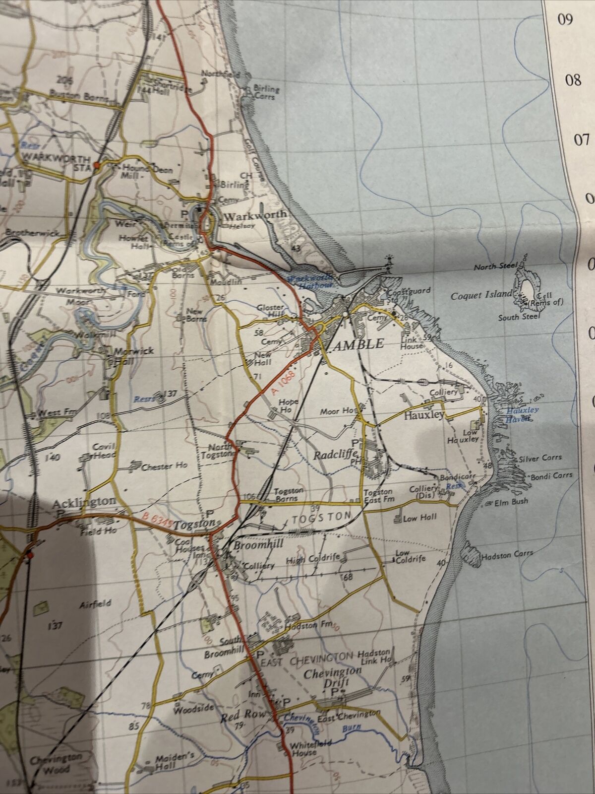 ALNWICK Ordnance Survey 7th Series Paper 1 Inch Map Sheet 71 1956 Farne Islands