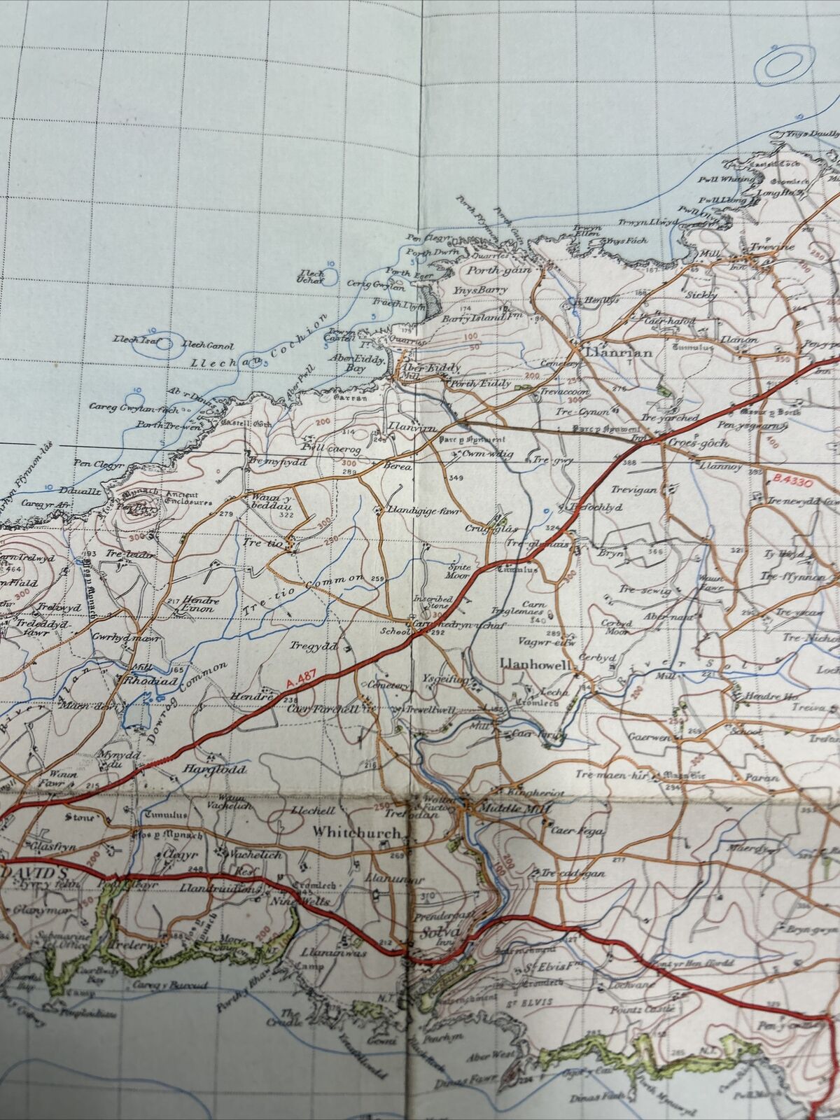 FISHGUARD Ordnance Survey Cloth One Inch Map 1947 Sixth Edition Sheet 138 Wiston