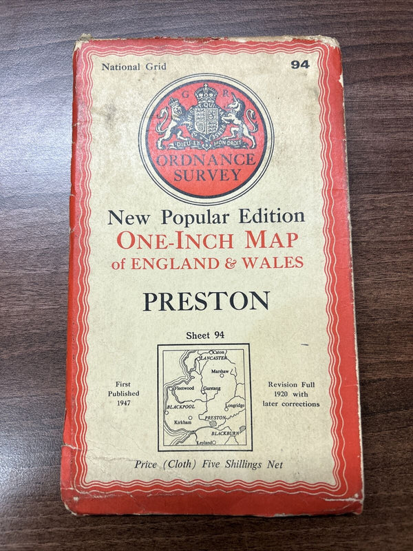 PRESTON Ordnance Survey CLOTH 6th Series 1947 Sheet 94 One Inch Lancashire