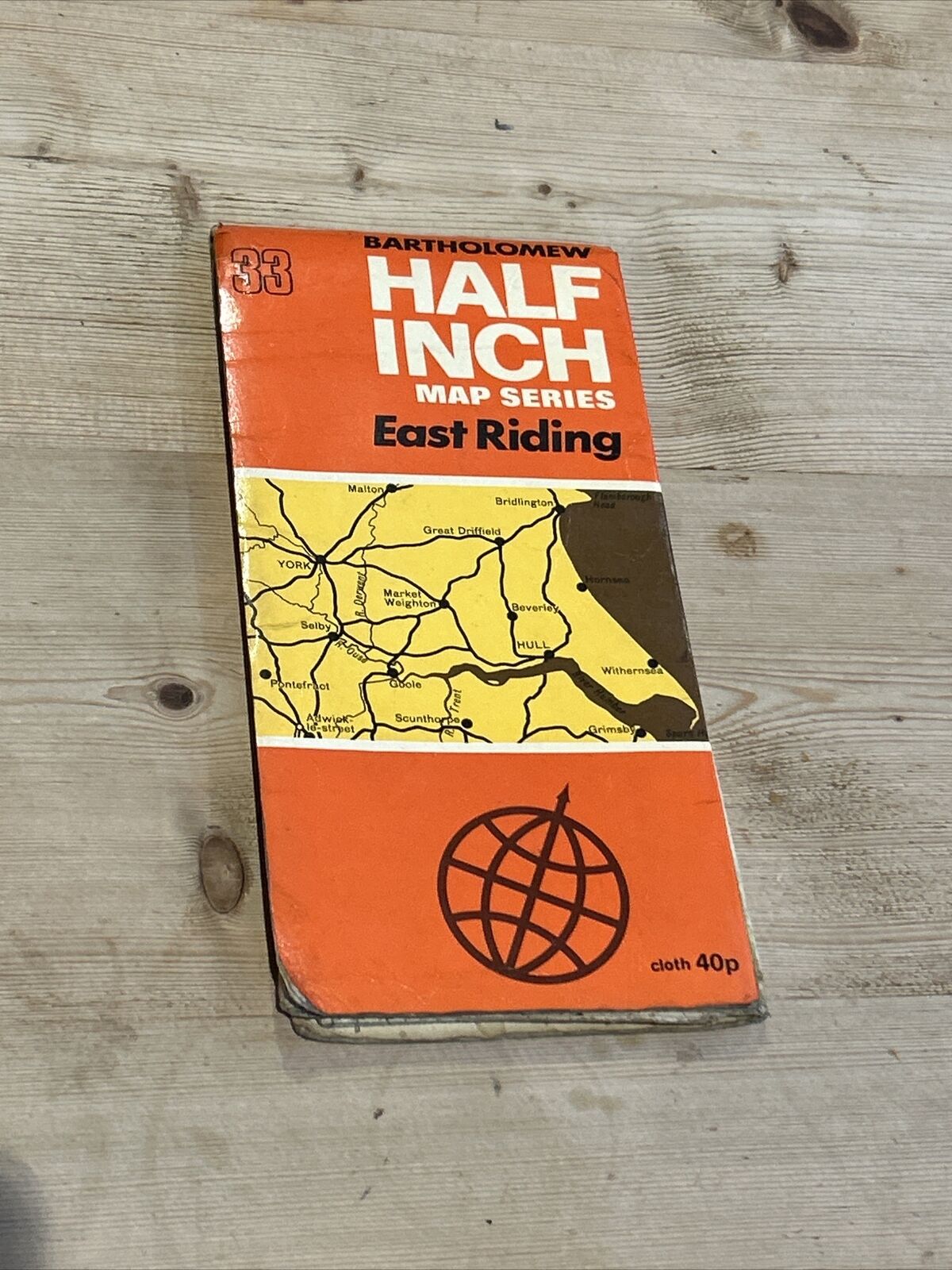 EAST RIDING Bartholomew Half Inch Cloth Map 1970 No 33 Hull Grimsby York  Thorne