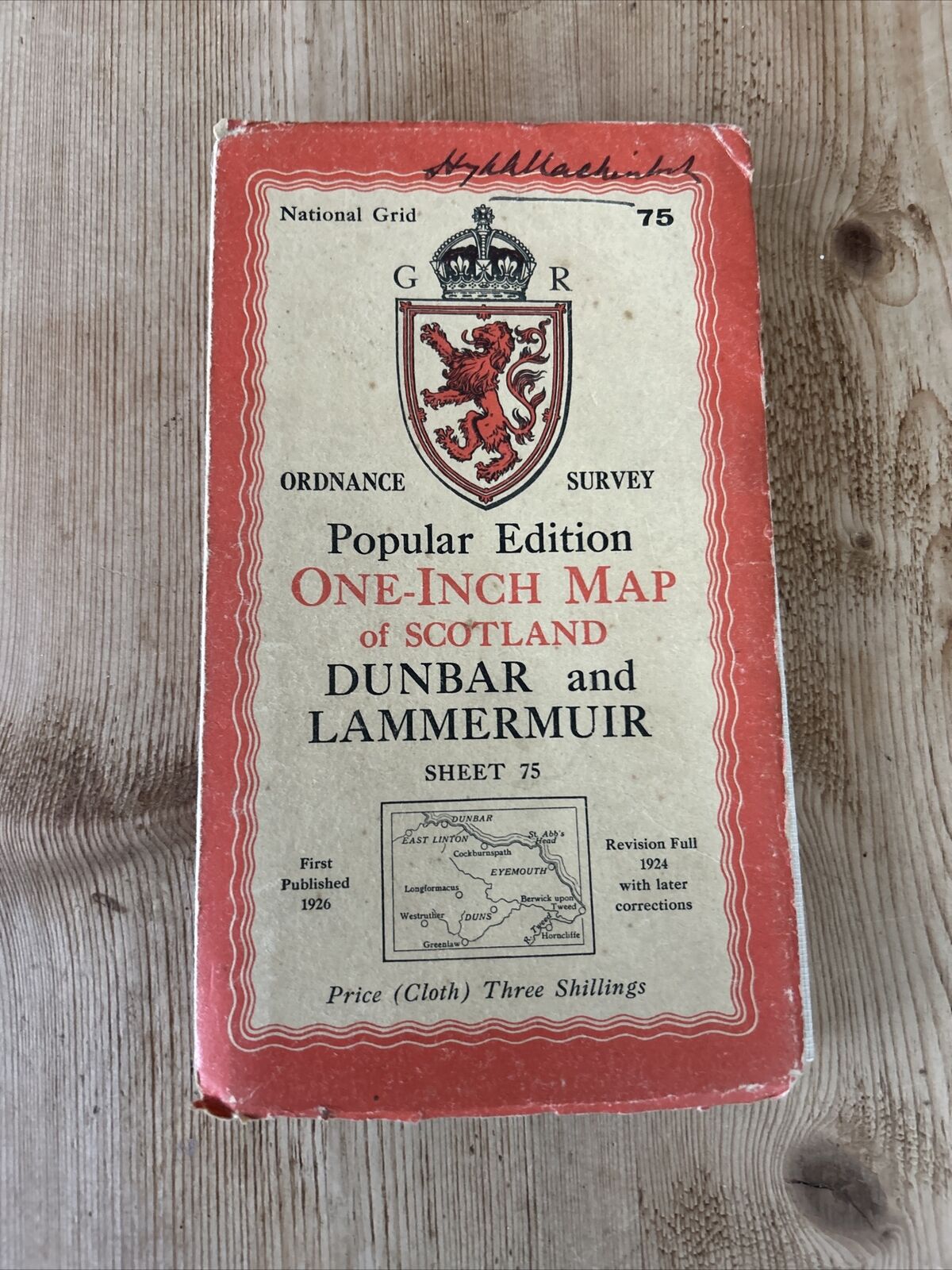 DUNBAR & LAMMERMUIR Ordnance Survey CLOTH One Inch Sheet 75 Popular Edition 1926