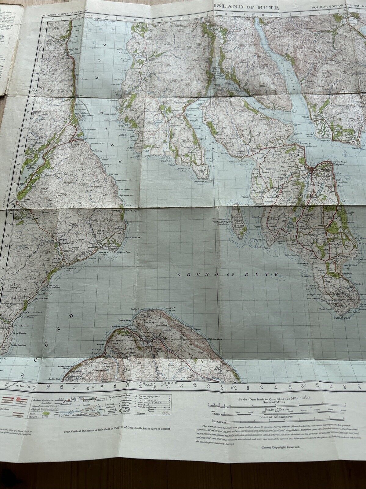 ISLAND OF BUTE Ordnance Survey CLOTH One Inch Sheet 71 Popular Edition 1945