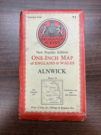 ALNWICK Ordnance Survey Cloth One Inch Map 1947 Sixth Edition Sheet 71 Coquet Is