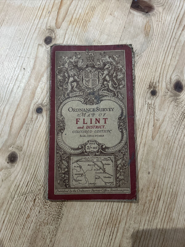 FLINT Ordnance Survey CLOTH 1908 Sheet 43 One Inch Wirral Rhyl Coloured Edition