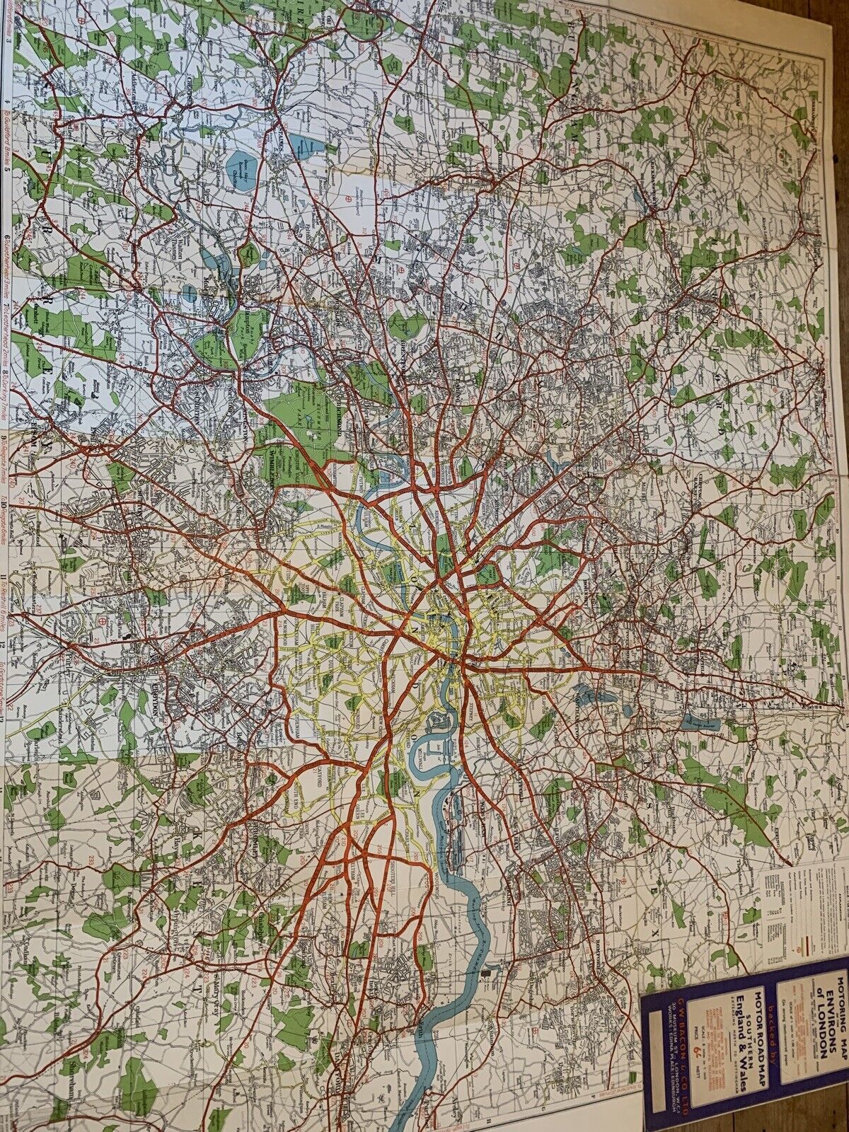 Bacons Reversible Map London & Southern England & Wales 1949 Linen