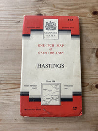 HASTINGS Ordnance Survey CLOTH Seventh Series Map 1 Inch 1959 Sheet 184 Rye