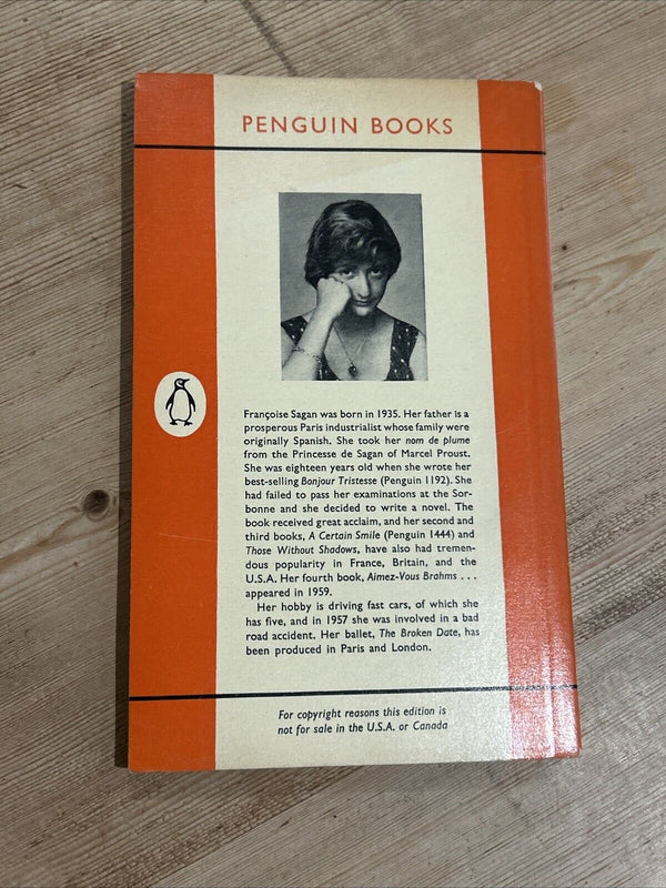 BONJOUR TRISTESSE Francoise Sagan Penguin Books No 1192 1960