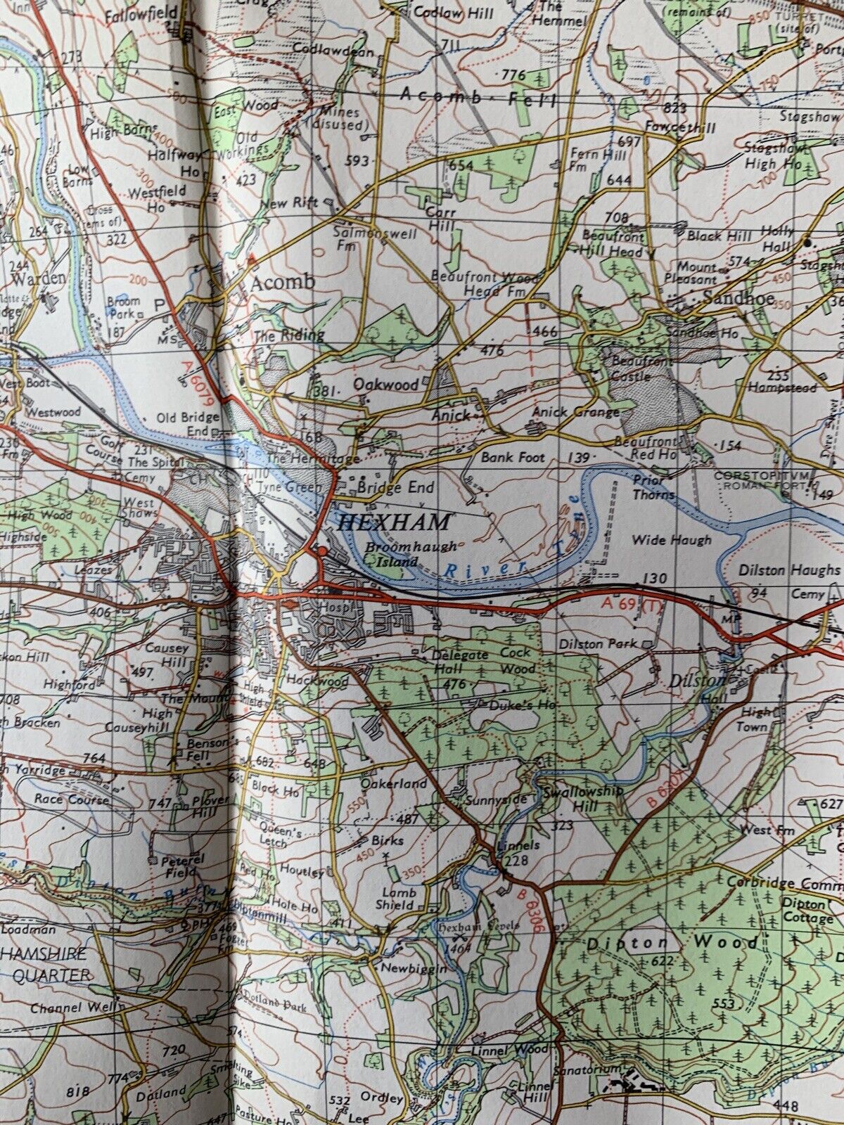 Hexham Conset - Ordnance Survey Map One Inch 1964 Sheet 77