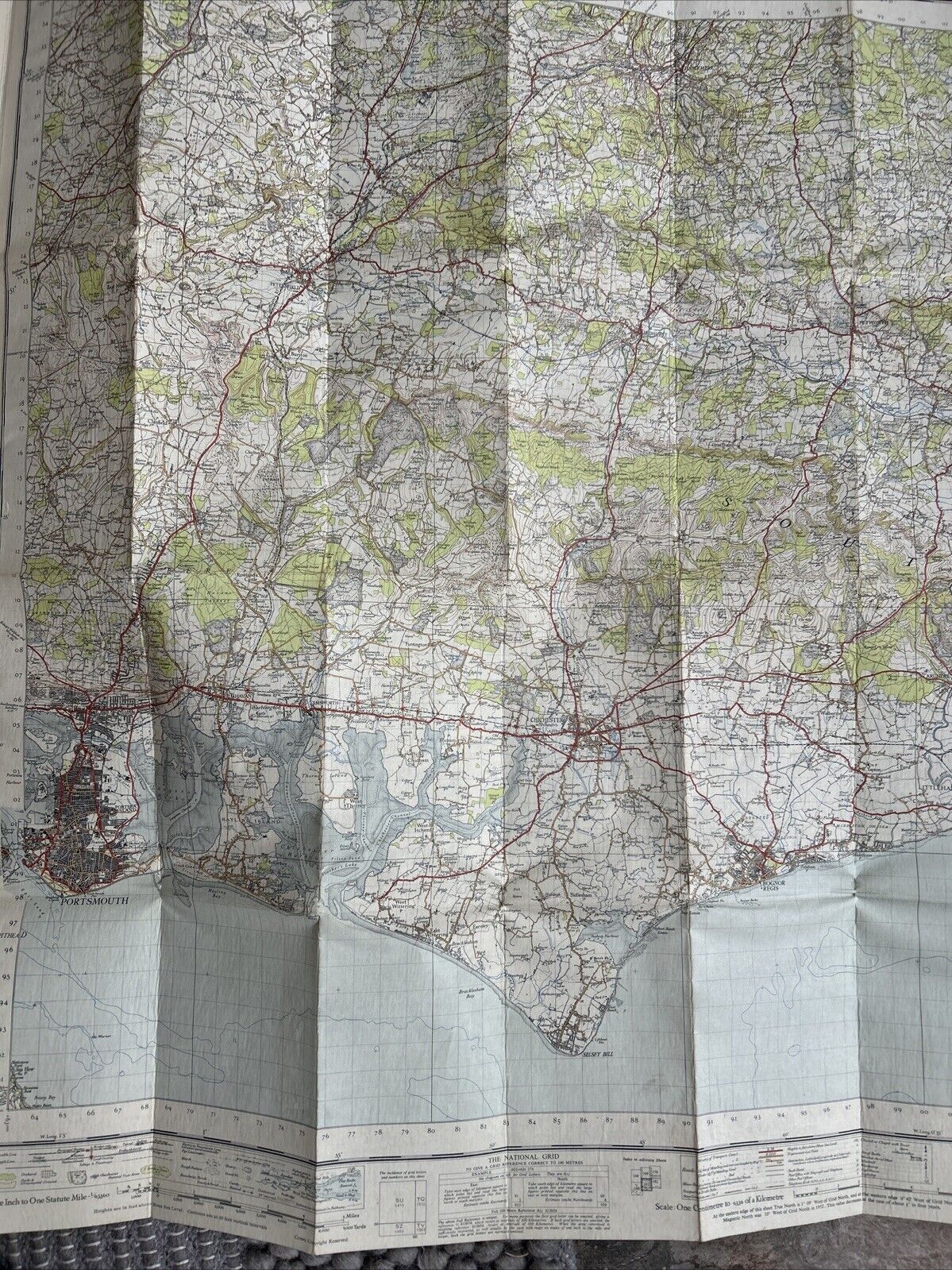 CHICHESTER Ordnance Survey Cloth One Inch Map 1945 Sixth Edition Sheet 181