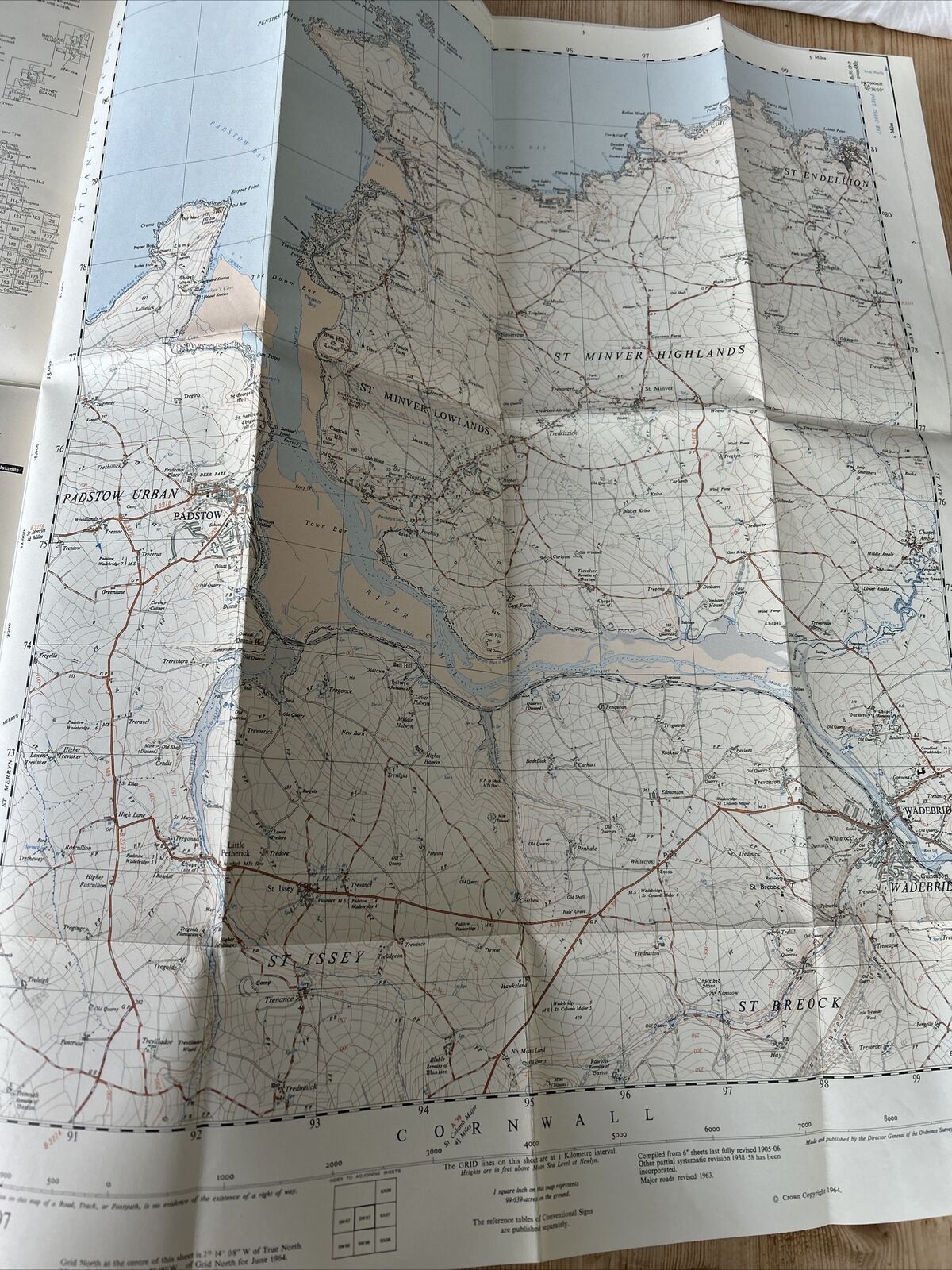 PADSTOW Cornwall Ordnance Survey Sheet SW97 Two & Half Inch MAP 1964 Wadebridge