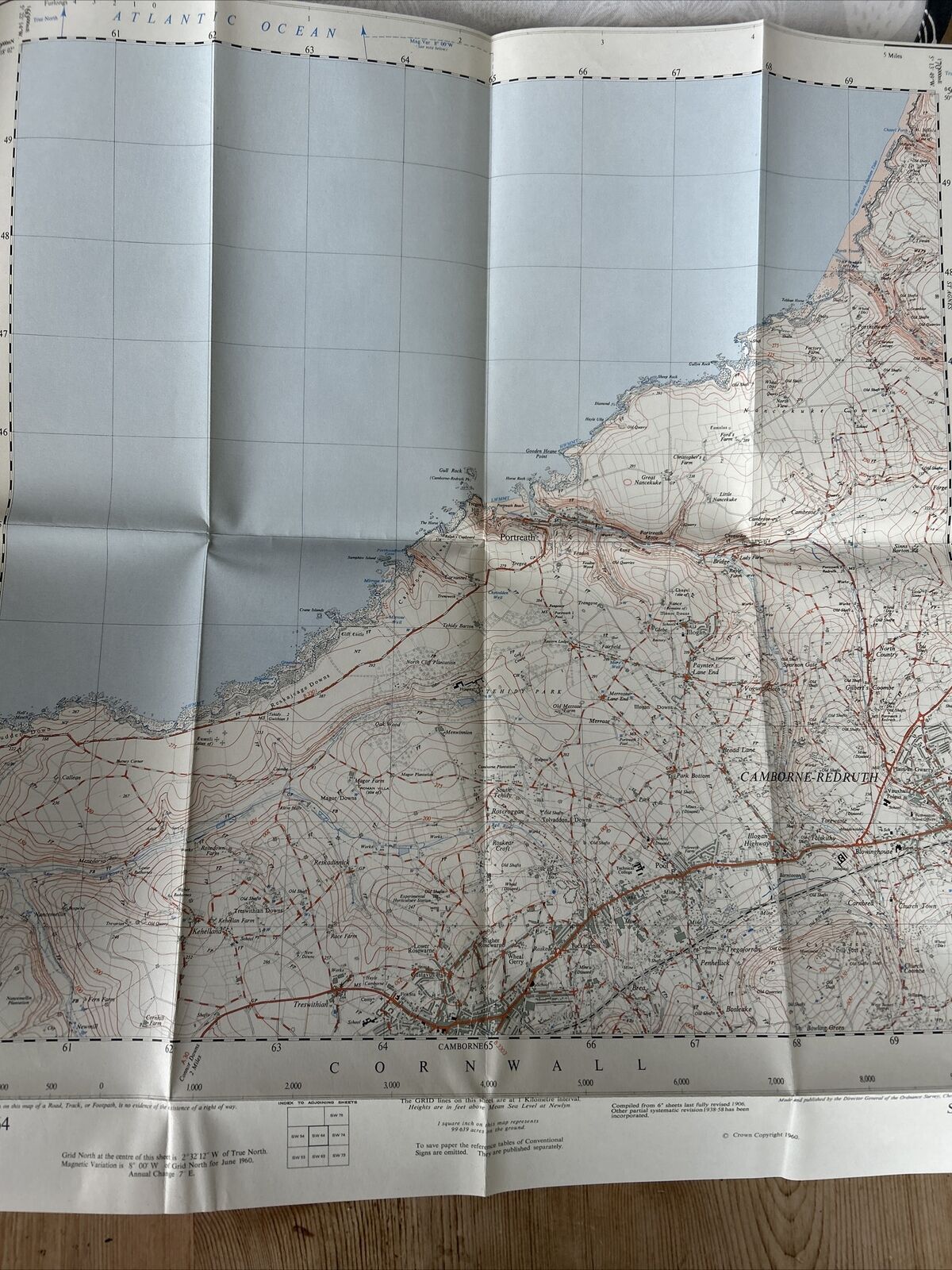 CAMBORNE North - Cornwall Ordnance Survey Sheet SW64 Two & Half Inch MAP 1960